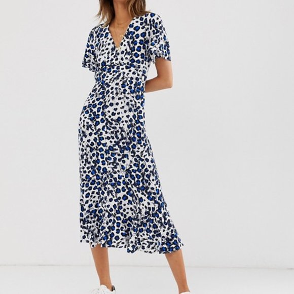 Whistles Dresses & Skirts - Whistles Brushed Leopard V-Neck Button Midi Dress